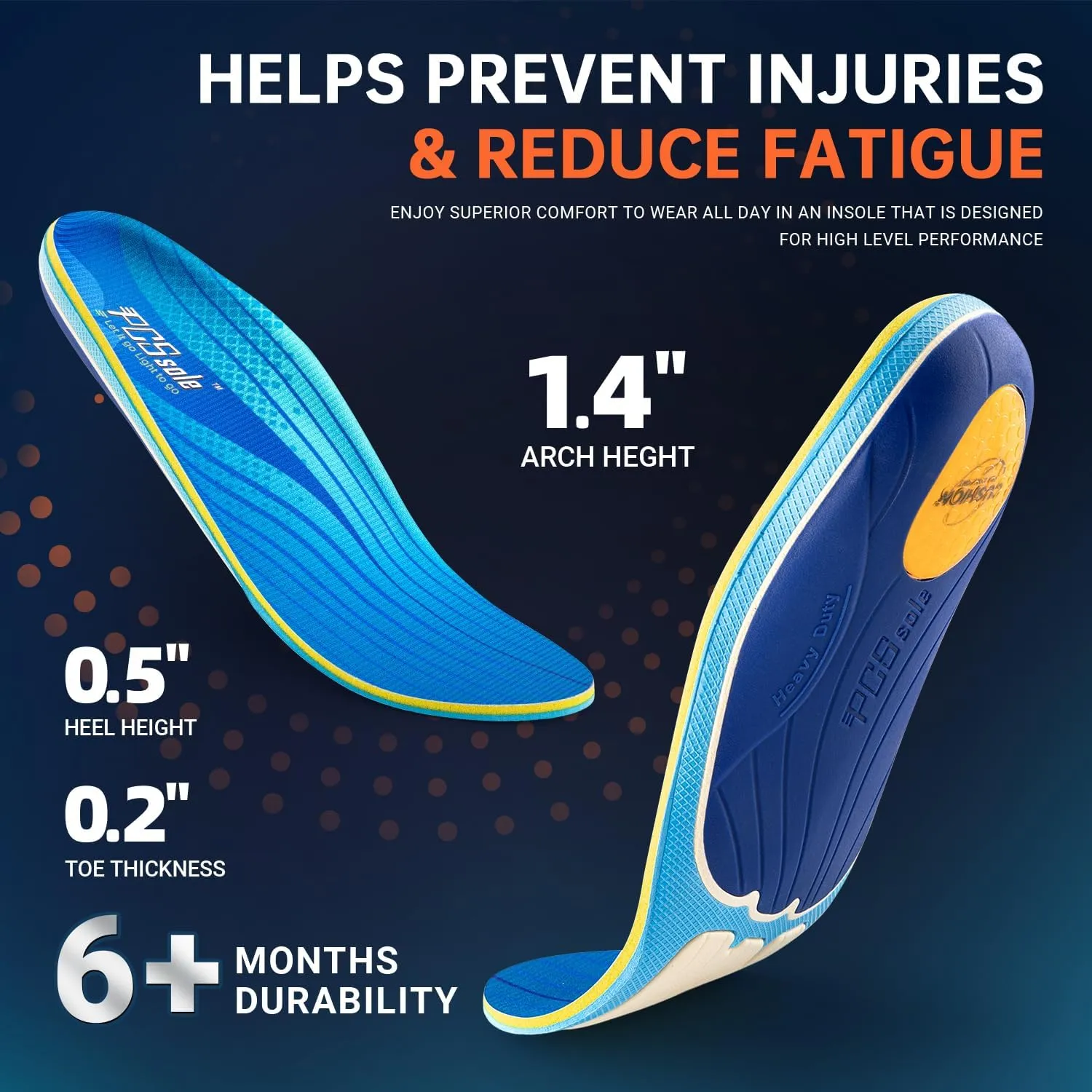 PCSsole Plantar Fasciitis Insoles Men Women- 220 lbs Heavy Duty High Arch Support Inserts with Comfort Cushion Orthotic Pain Relief Insoles for Flat Feet - Arch Pain - Heel Pain -Work Boot Shoe Insole
