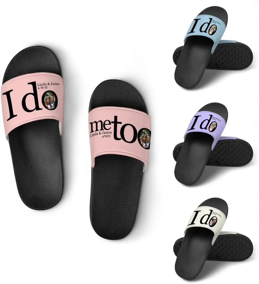 Personalized Slippers Sandals Custom House Sandals with Photo Name Date Design, Customized Slip-On Flip Flops Casual Slides for Women Men, Quick Drying Shower Shoes for Couples Weddings Anniversary