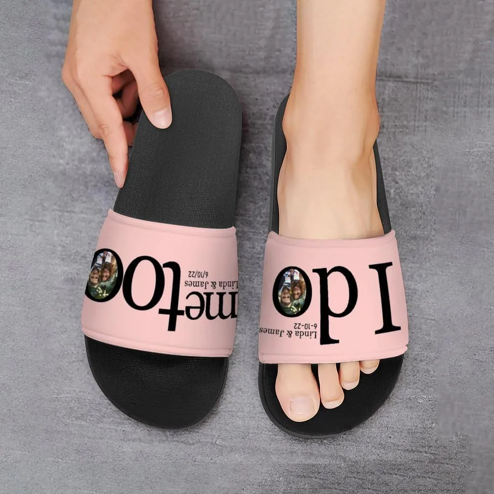 Personalized Slippers Sandals Custom House Sandals with Photo Name Date Design, Customized Slip-On Flip Flops Casual Slides for Women Men, Quick Drying Shower Shoes for Couples Weddings Anniversary