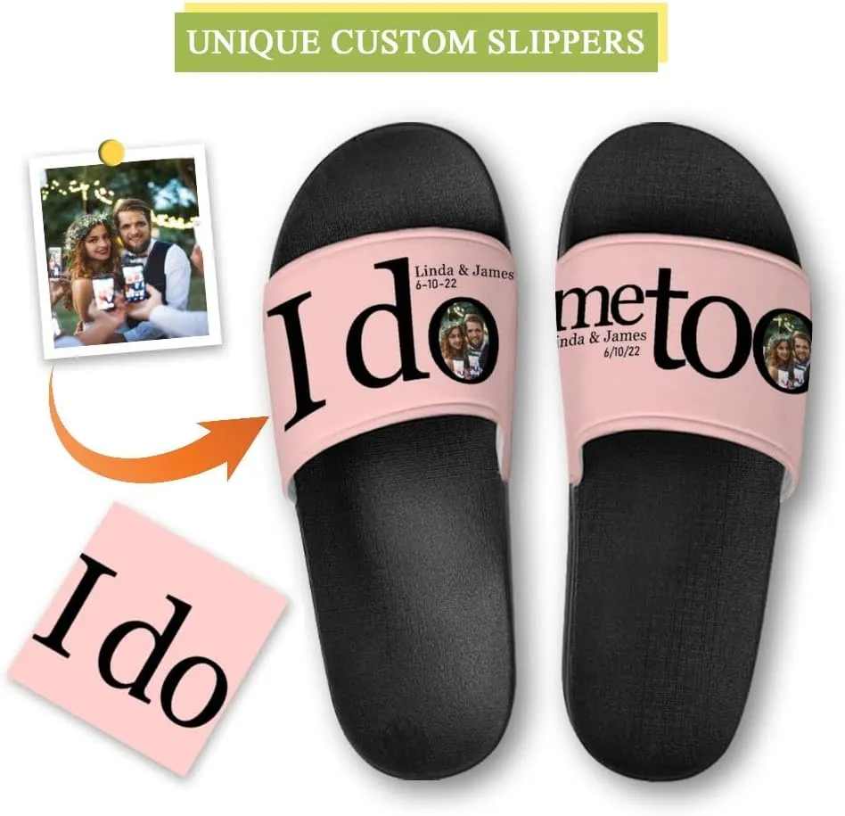 Personalized Slippers Sandals Custom House Sandals with Photo Name Date Design, Customized Slip-On Flip Flops Casual Slides for Women Men, Quick Drying Shower Shoes for Couples Weddings Anniversary