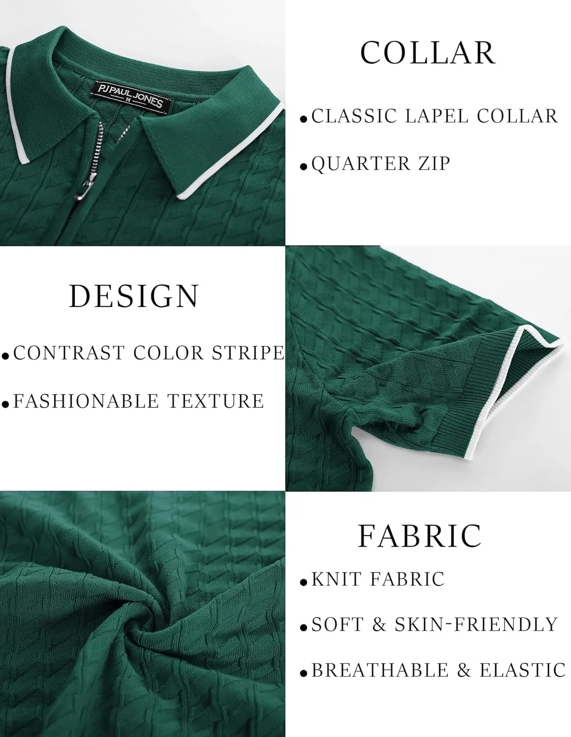 PJ PAUL JONES Men's Knit Polo Shirts Short Sleeve Quarter Zip Polo Shirt