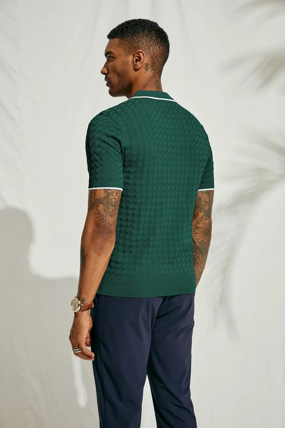 PJ PAUL JONES Men's Knit Polo Shirts Short Sleeve Quarter Zip Polo Shirt