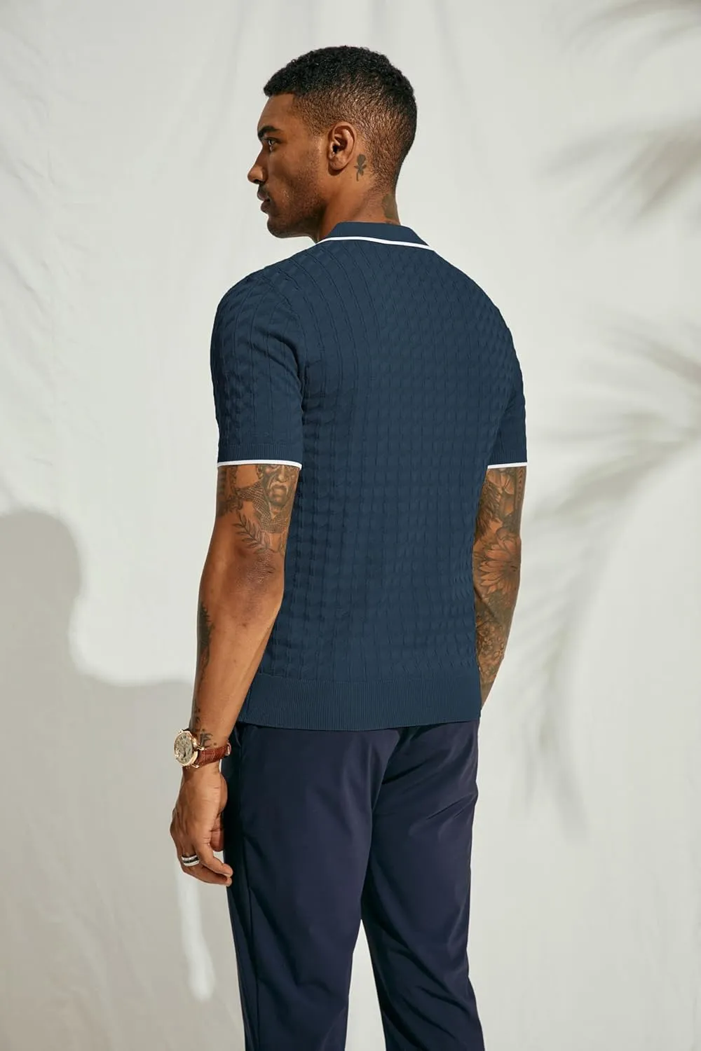 PJ PAUL JONES Men's Knit Polo Shirts Short Sleeve Quarter Zip Polo Shirt