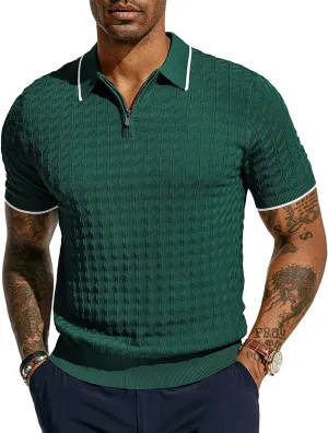 PJ PAUL JONES Men's Knit Polo Shirts Short Sleeve Quarter Zip Polo Shirt