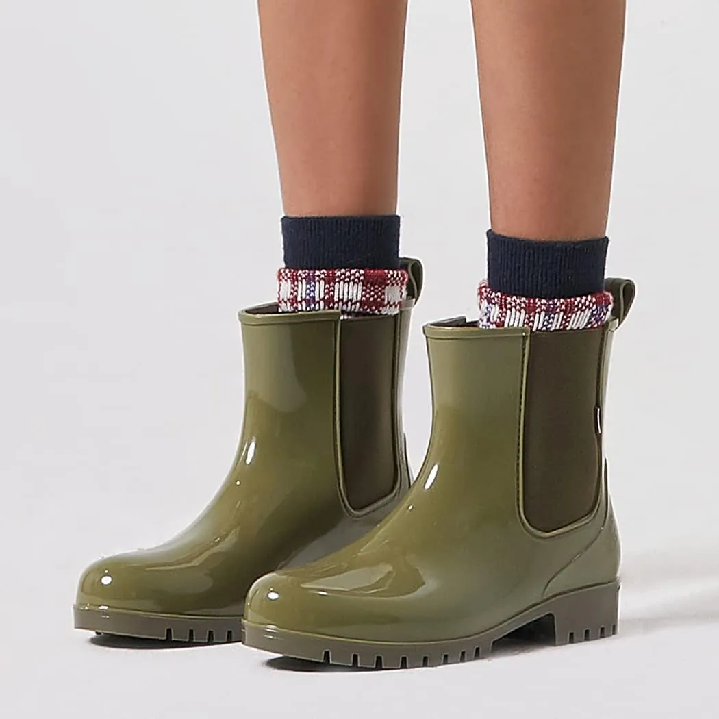 planone Short Rain Boots Women Fashion Waterproof Chelsea Boots for Women Light Outdoor Garden Shoes Ankle Muck Boots for Ladies Non Slip Work Shoes Rubber Boots with Premium Comfort Insole
