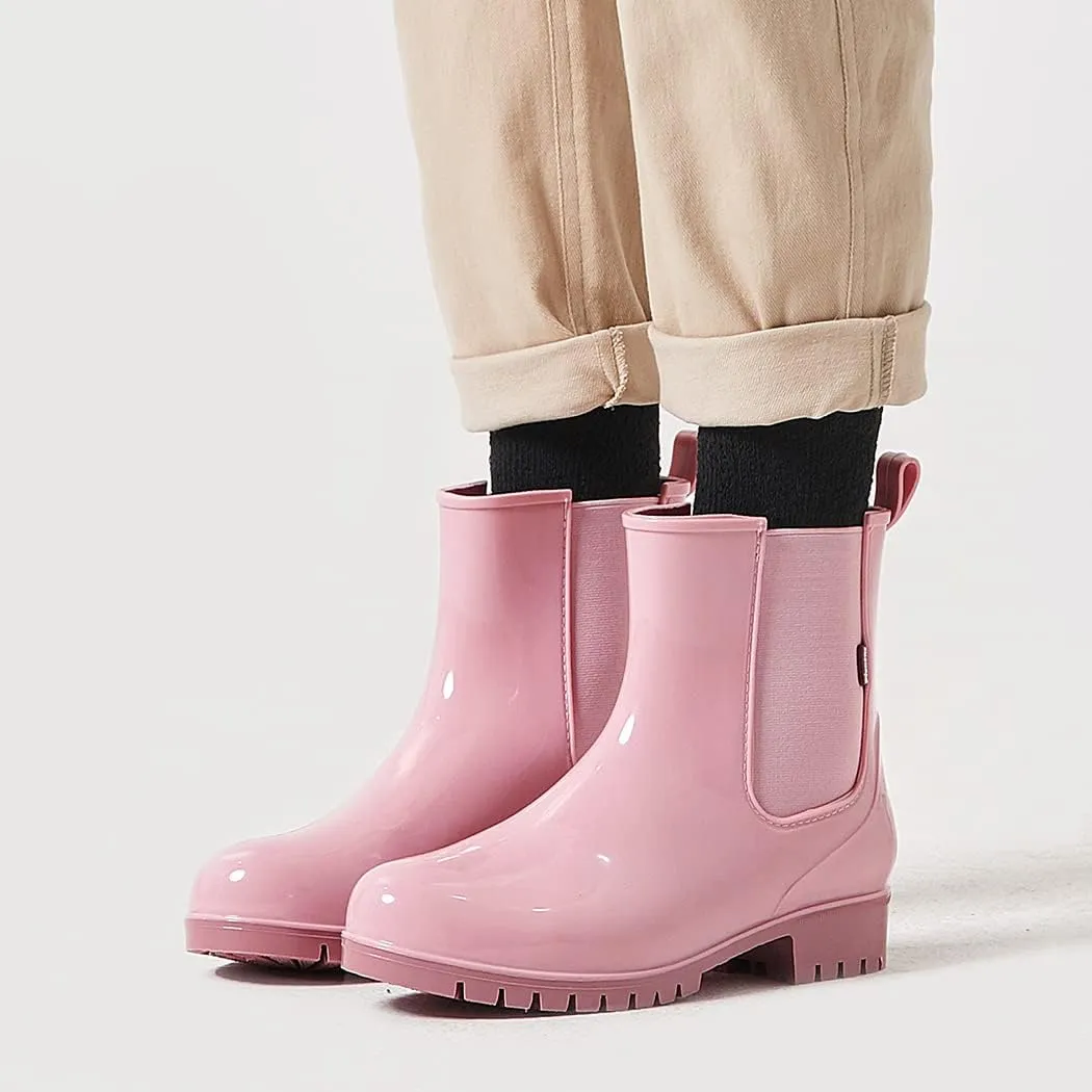 planone Short Rain Boots Women Fashion Waterproof Chelsea Boots for Women Light Outdoor Garden Shoes Ankle Muck Boots for Ladies Non Slip Work Shoes Rubber Boots with Premium Comfort Insole