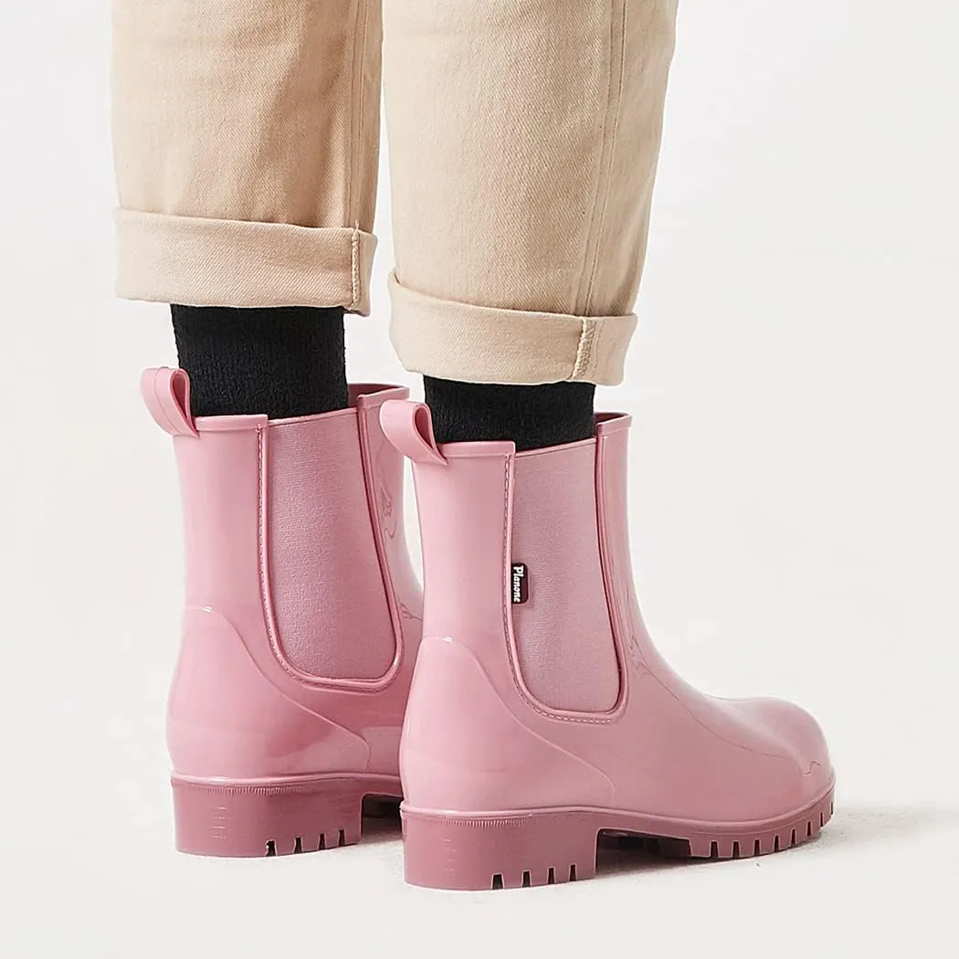 planone Short Rain Boots Women Fashion Waterproof Chelsea Boots for Women Light Outdoor Garden Shoes Ankle Muck Boots for Ladies Non Slip Work Shoes Rubber Boots with Premium Comfort Insole