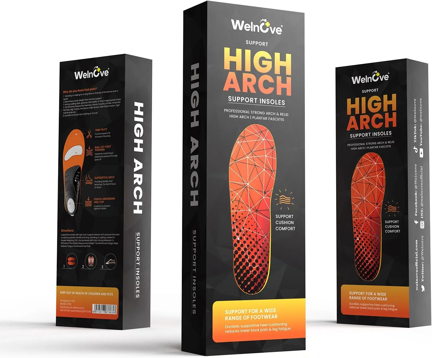 Plantar Fasciitis Arch Support Insoles - Welnove Heavy Duty High Arch Inserts Standing All Day, Fatigue Reduce - Orthotic Cushions for Foot Pain, Flat Feet, Heel Spurs, Man & Women, Fit Most Shoes (M)