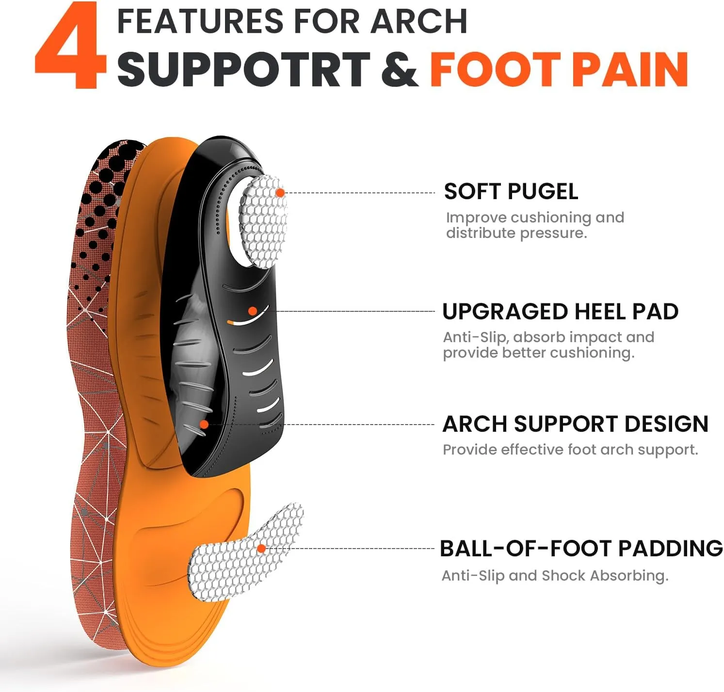 Plantar Fasciitis Arch Support Insoles - Welnove Heavy Duty High Arch Inserts Standing All Day, Fatigue Reduce - Orthotic Cushions for Foot Pain, Flat Feet, Heel Spurs, Man & Women, Fit Most Shoes (M)