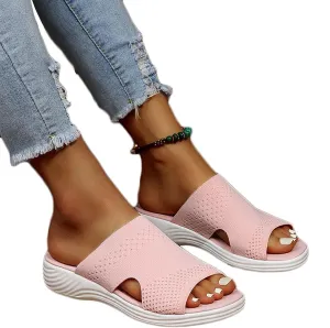 Platform Sandals Women Casual Summer Hollow Out Vintage Comfy Sports Knit Sandals Slip on Slipper Open Toe Fish Mouth Beach Casual Sandals,Pink,US8/EU39