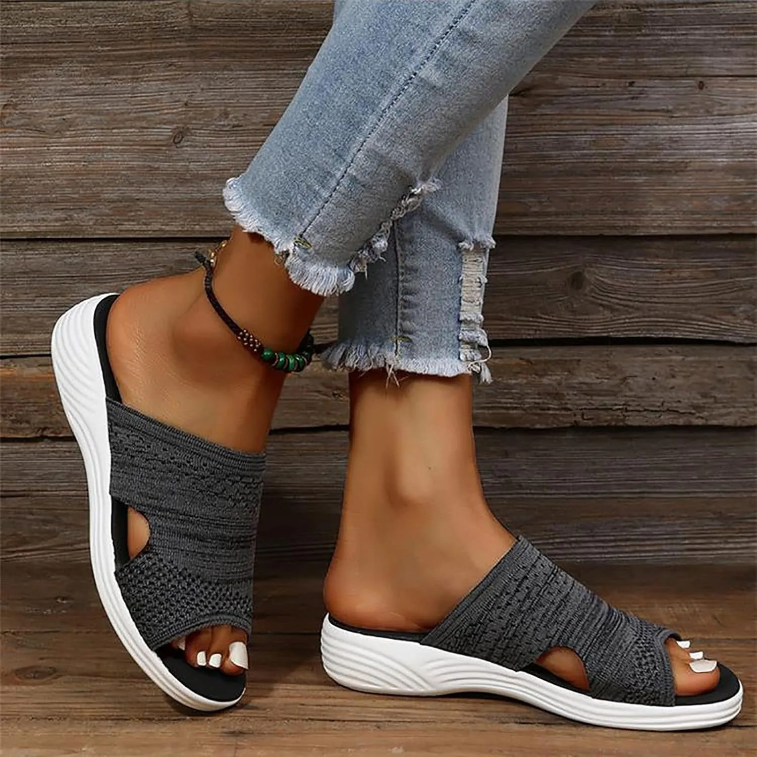 Platform Sandals Women Casual Summer Hollow Out Vintage Comfy Sports Knit Sandals Slip on Slipper Open Toe Fish Mouth Beach Casual Sandals,Pink,US8/EU39