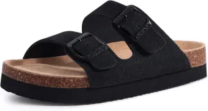 Platform Suede Sandals for Women Soft Cork Footbed Summer Slides with Adjustable Buckle