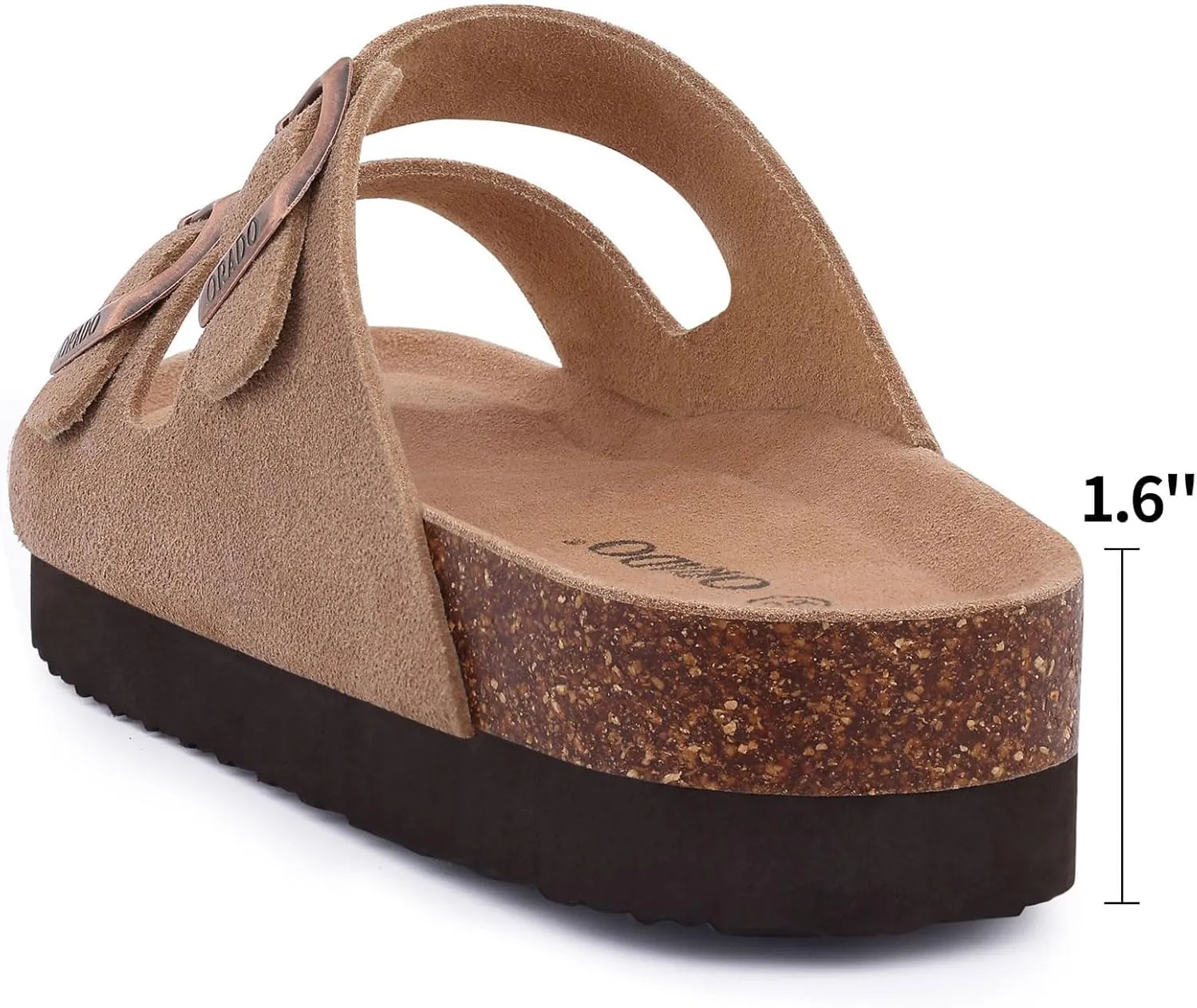 Platform Suede Sandals for Women Soft Cork Footbed Summer Slides with Adjustable Buckle