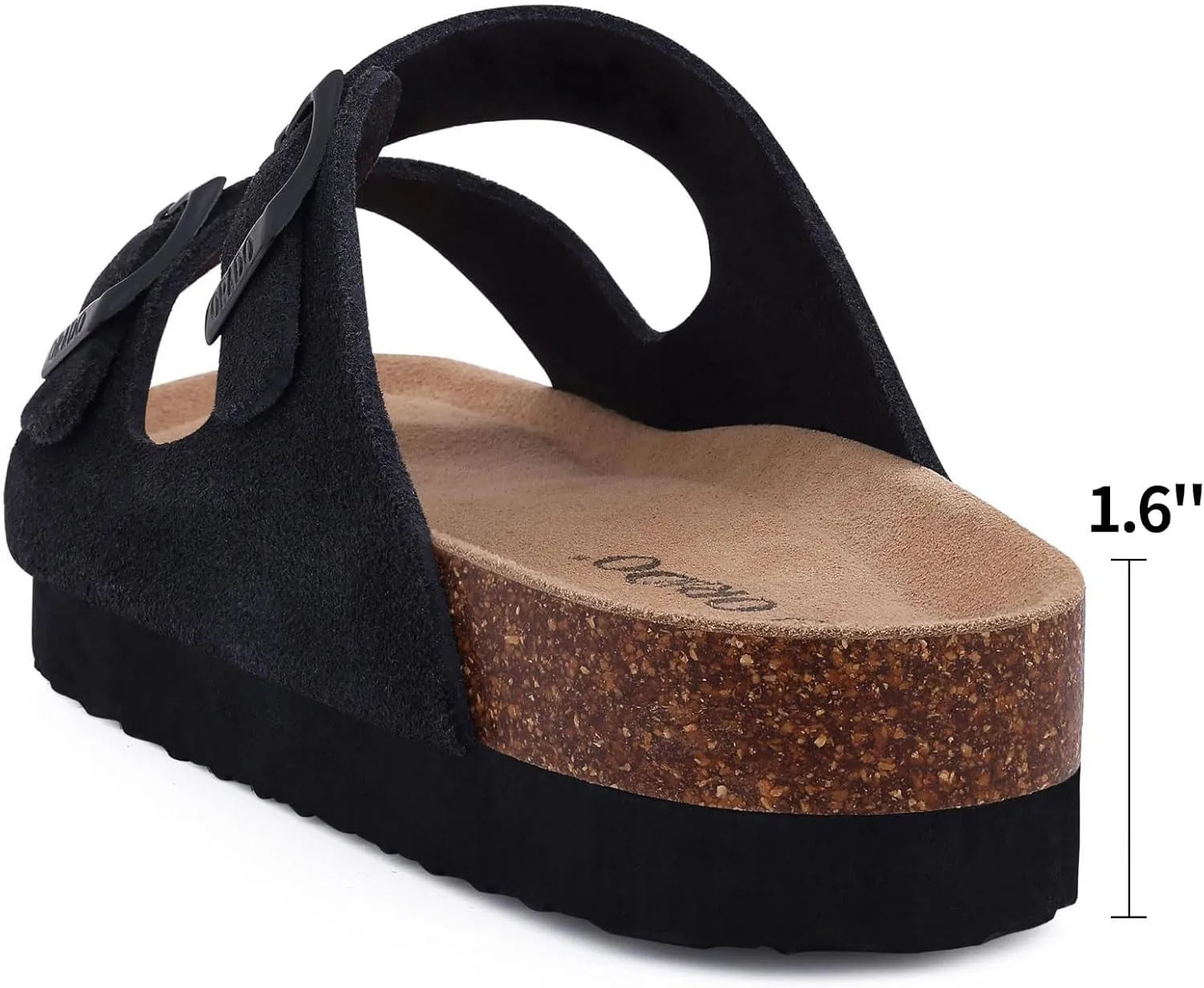 Platform Suede Sandals for Women Soft Cork Footbed Summer Slides with Adjustable Buckle