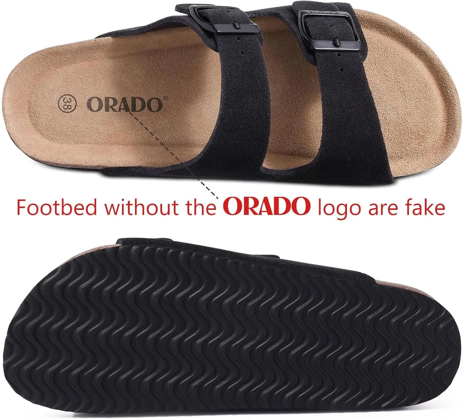 Platform Suede Sandals for Women Soft Cork Footbed Summer Slides with Adjustable Buckle