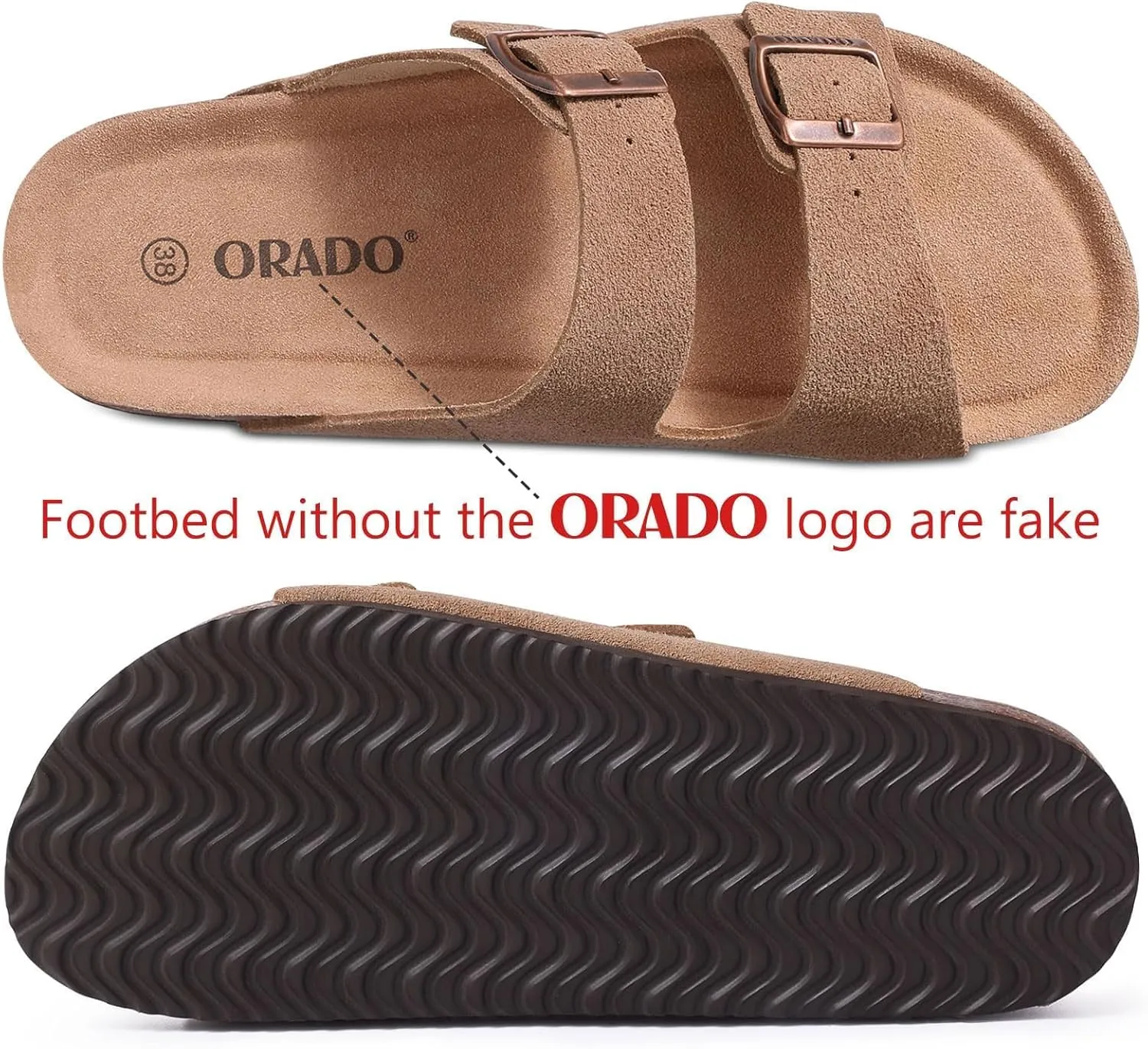 Platform Suede Sandals for Women Soft Cork Footbed Summer Slides with Adjustable Buckle