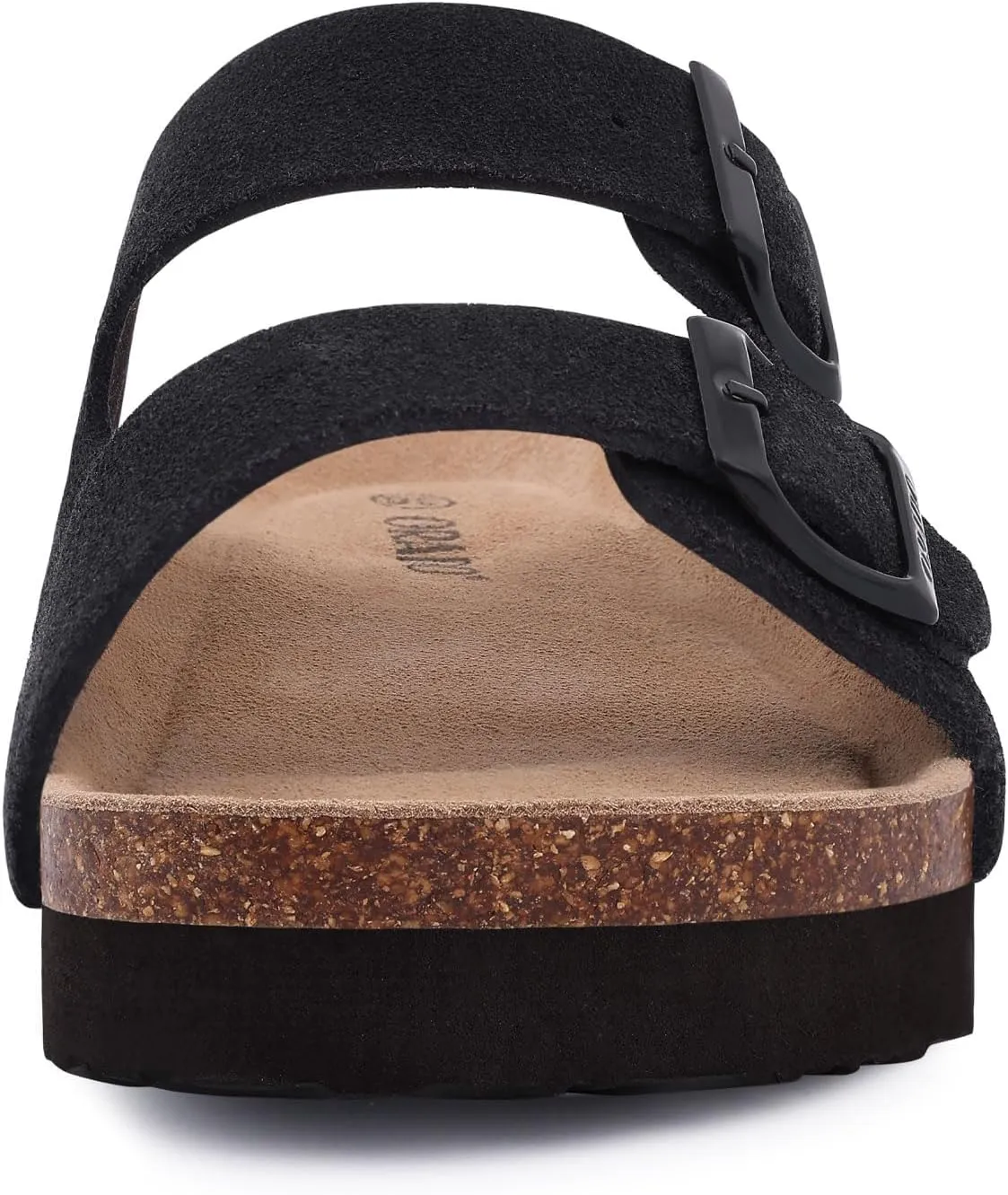 Platform Suede Sandals for Women Soft Cork Footbed Summer Slides with Adjustable Buckle