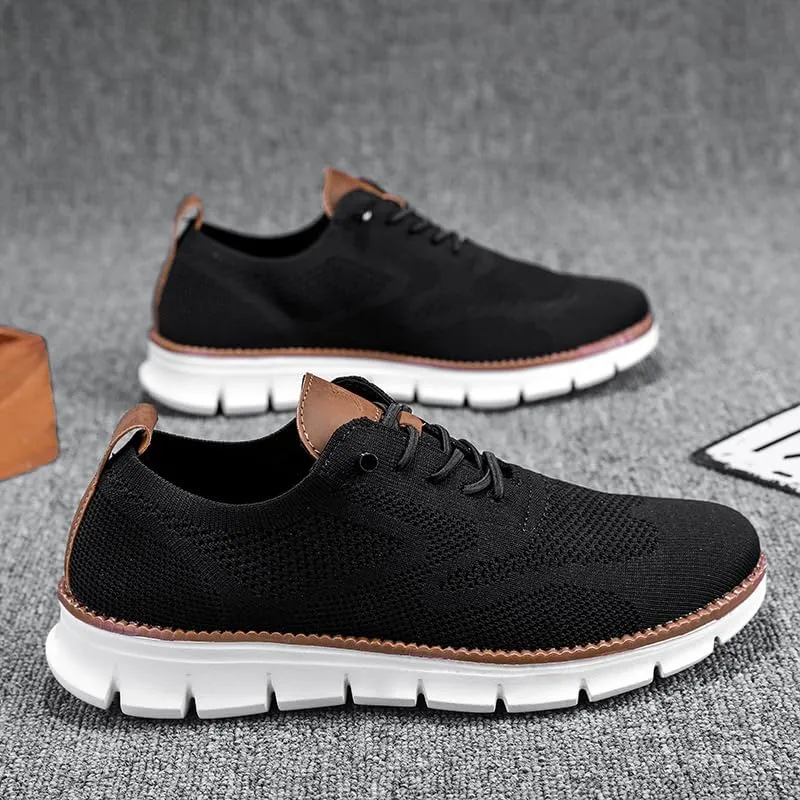 Plus Big Sizes Men's Breathable Mesh Sneakers, Casual Comfort Shoes with Knit Upper, Lightweight Flexible Sole, Khaki