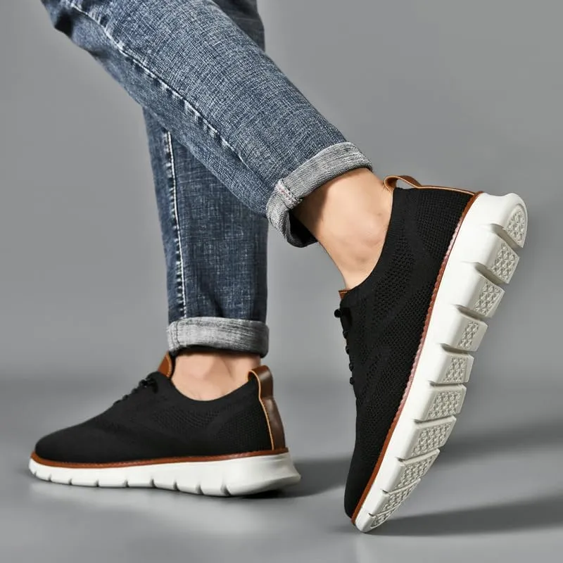 Plus Big Sizes Men's Breathable Mesh Sneakers, Casual Comfort Shoes with Knit Upper, Lightweight Flexible Sole, Khaki