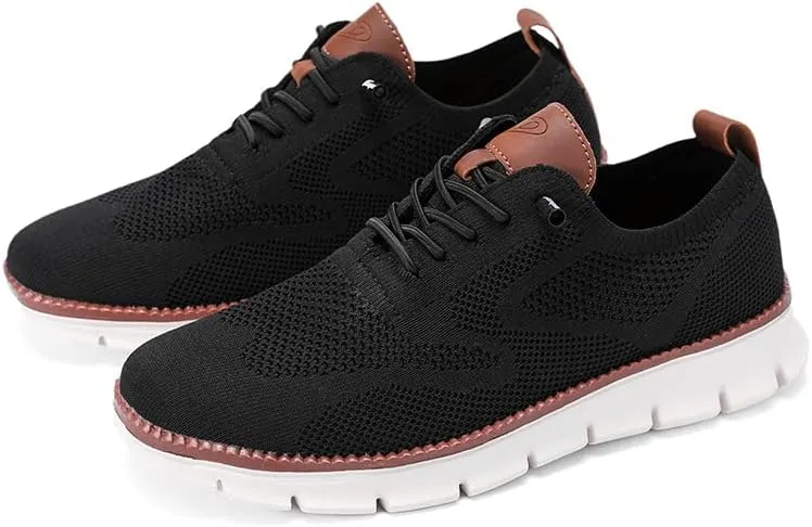 Plus Big Sizes Men's Breathable Mesh Sneakers, Casual Comfort Shoes with Knit Upper, Lightweight Flexible Sole, Khaki