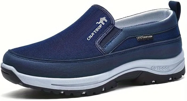 Plus Size Men's Knit Breathable Loafer Shoes, Comfy Non Slip Solid Slip On Sneakers for Men's Outdoor Activities