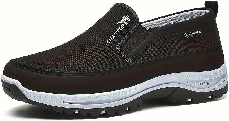 Plus Size Men's Knit Breathable Loafer Shoes, Comfy Non Slip Solid Slip On Sneakers for Men's Outdoor Activities