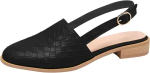Pointed Toe Sandal for Women Fashion Weave Strap Buckle Baotou Closed Toe Low Heel Sandalias Solid Color Comfortable Casual Stacked Heel Shoes