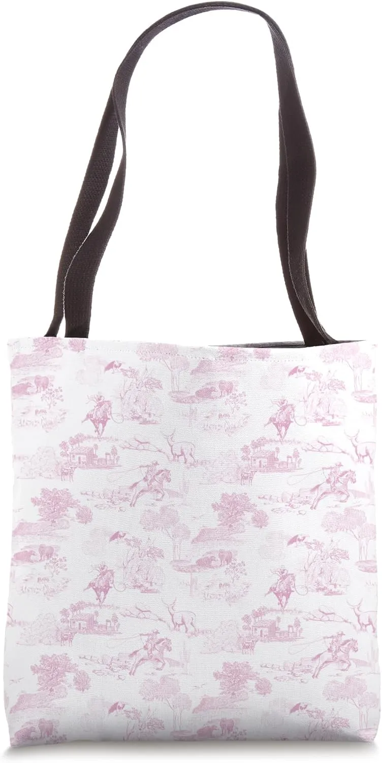 Preppy Western Vintage Pink Cowboy Cowgirl Toile Tote Bag