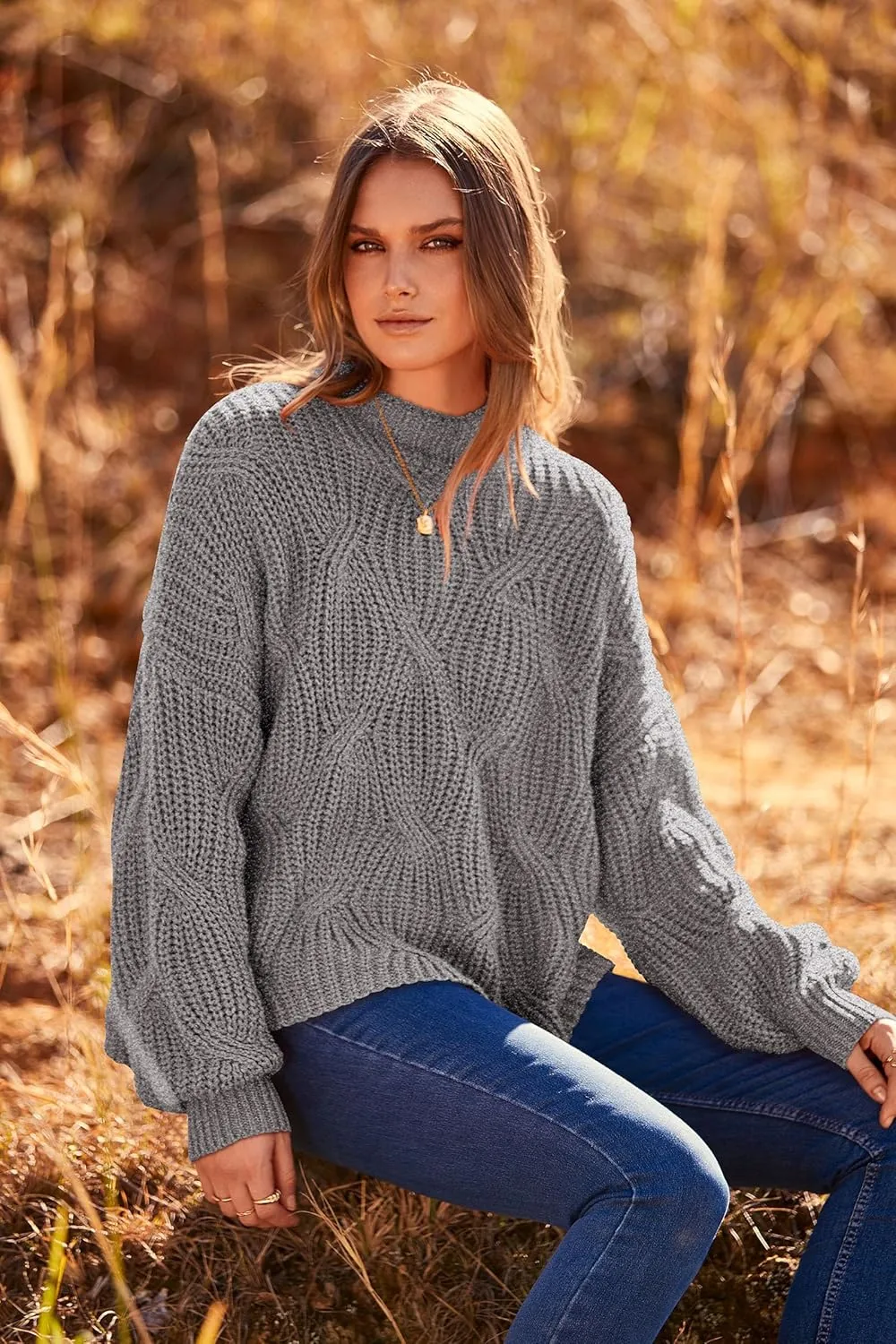 PRETTYGARDEN Women's Fall Oversized Pullover Sweaters Casual Crewneck Long Sleeve Chunky Cable Knit Blouse Top