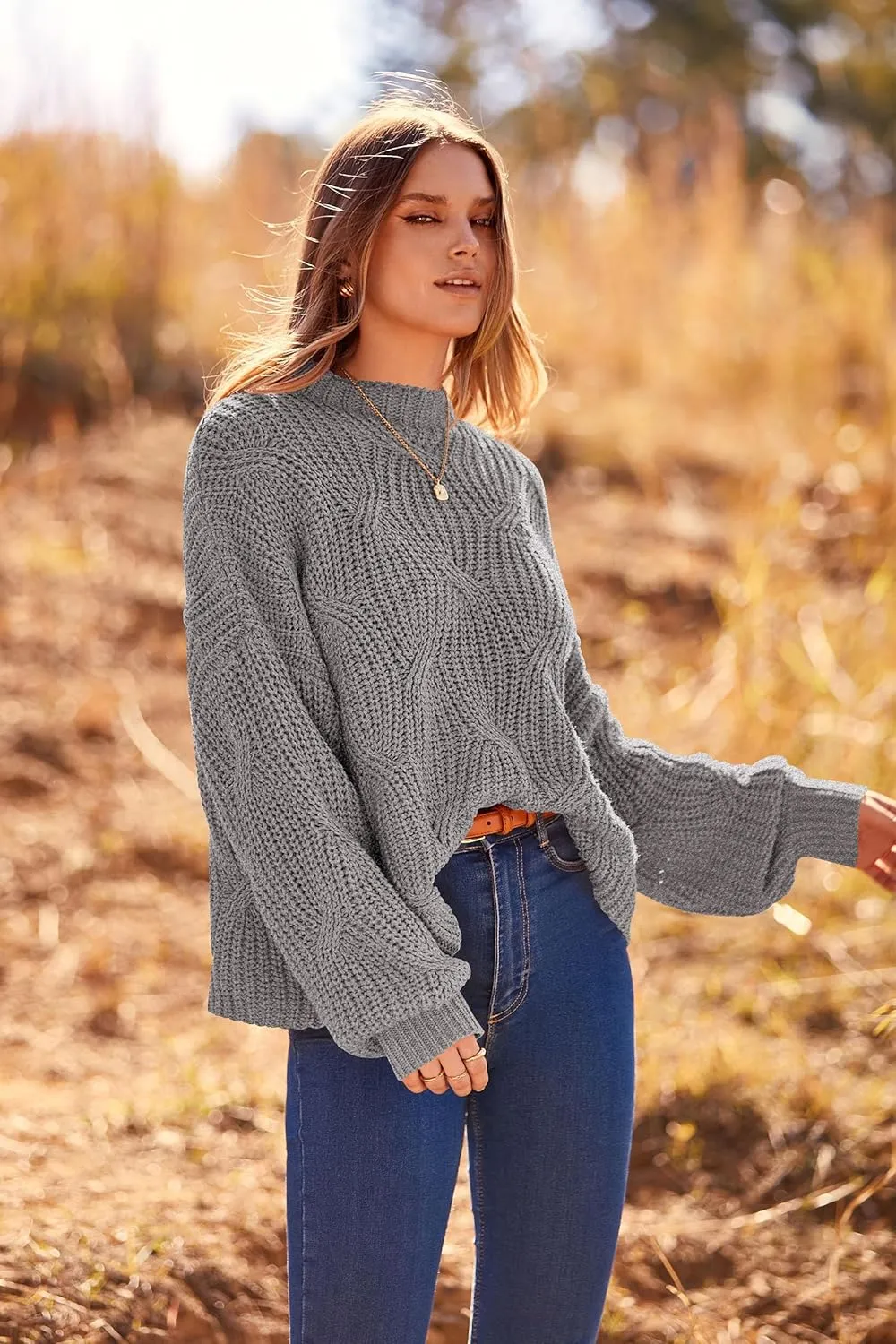 PRETTYGARDEN Women's Fall Oversized Pullover Sweaters Casual Crewneck Long Sleeve Chunky Cable Knit Blouse Top