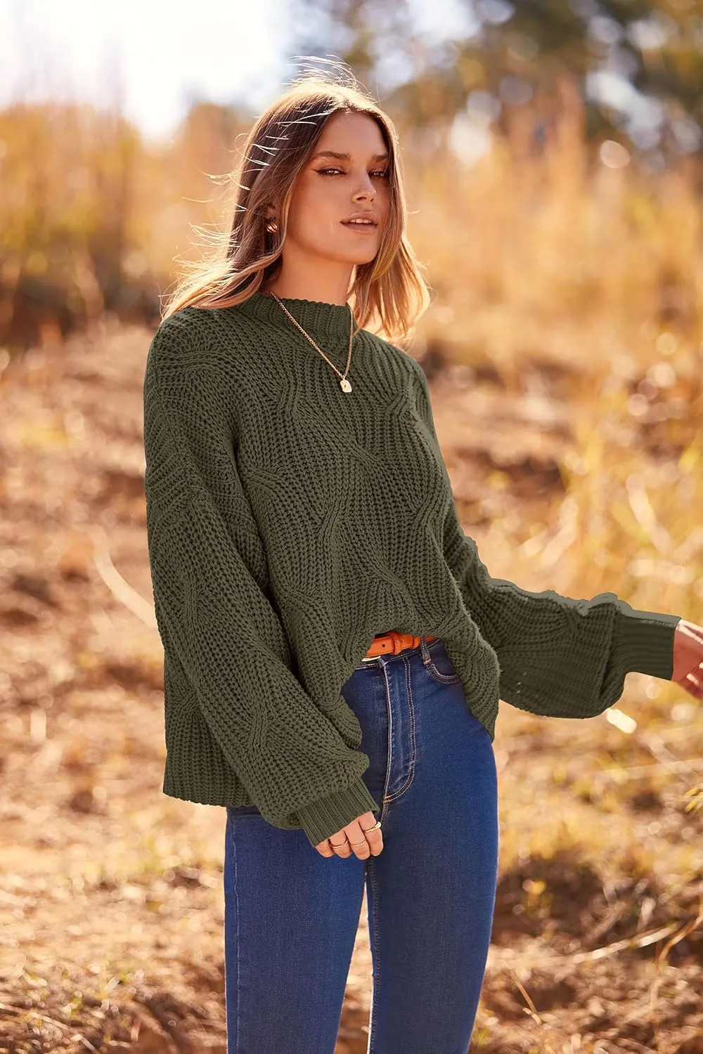 PRETTYGARDEN Women's Fall Oversized Pullover Sweaters Casual Crewneck Long Sleeve Chunky Cable Knit Blouse Top