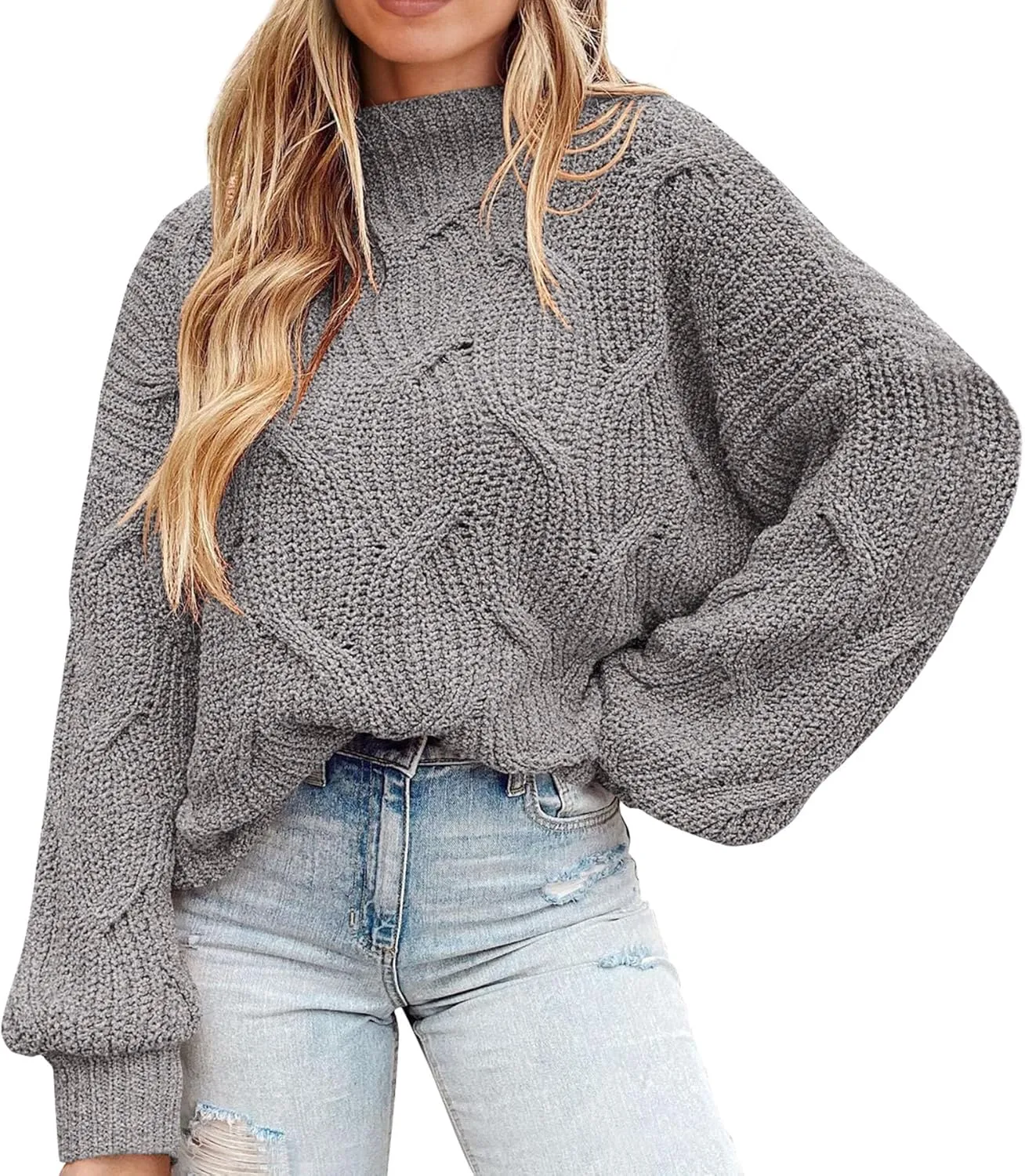 PRETTYGARDEN Women's Fall Oversized Pullover Sweaters Casual Crewneck Long Sleeve Chunky Cable Knit Blouse Top