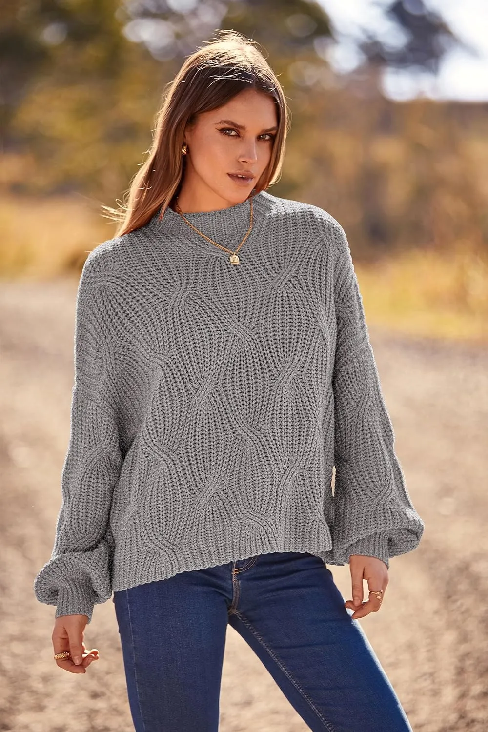 PRETTYGARDEN Women's Fall Oversized Pullover Sweaters Casual Crewneck Long Sleeve Chunky Cable Knit Blouse Top