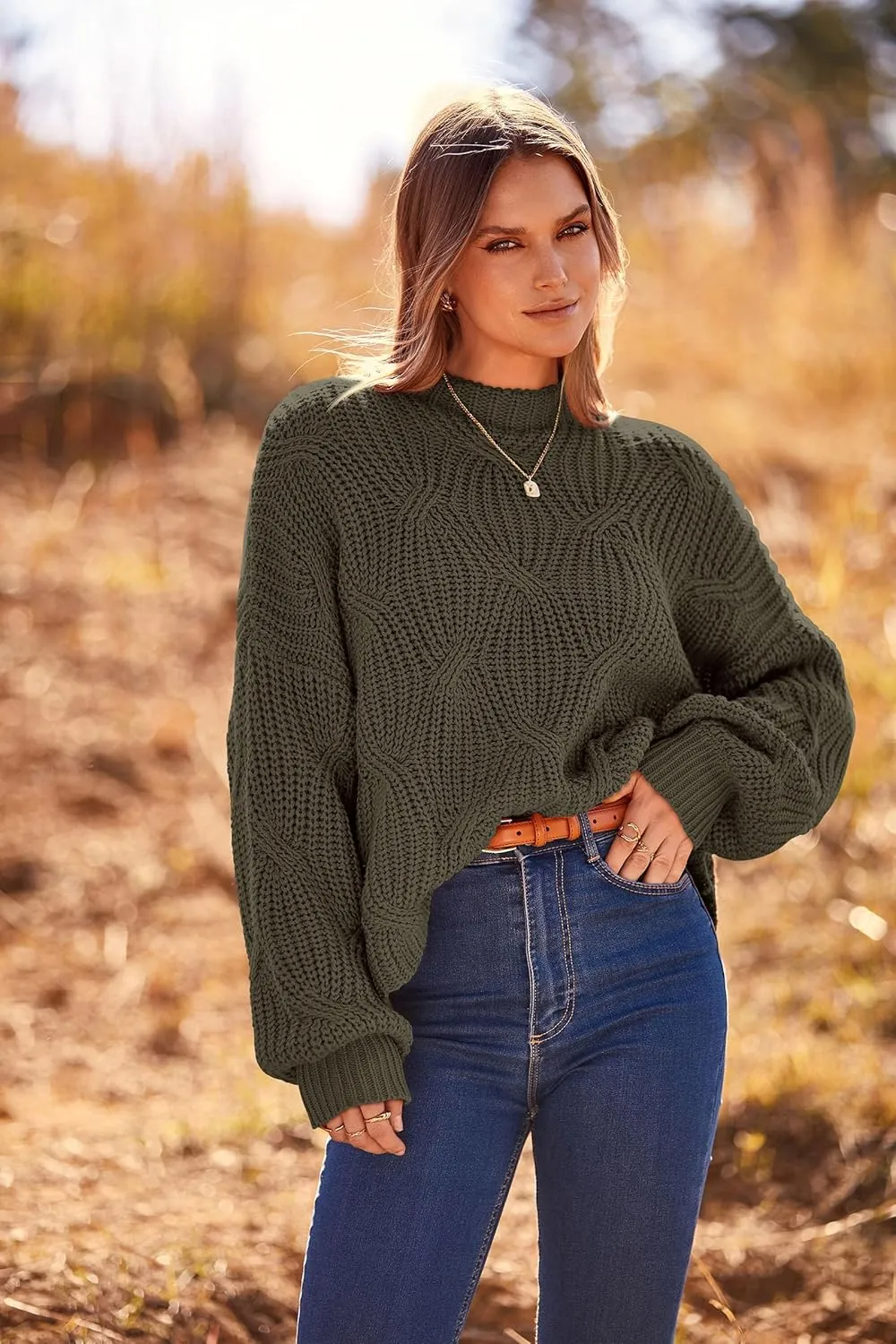 PRETTYGARDEN Women's Fall Oversized Pullover Sweaters Casual Crewneck Long Sleeve Chunky Cable Knit Blouse Top
