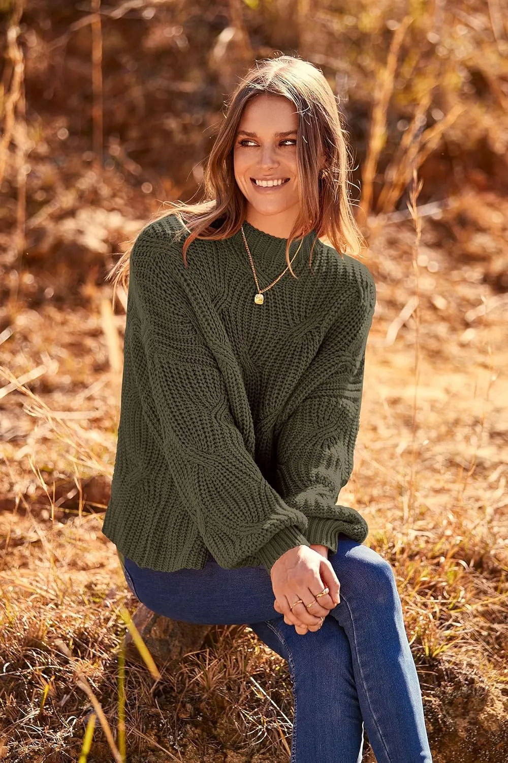 PRETTYGARDEN Women's Fall Oversized Pullover Sweaters Casual Crewneck Long Sleeve Chunky Cable Knit Blouse Top
