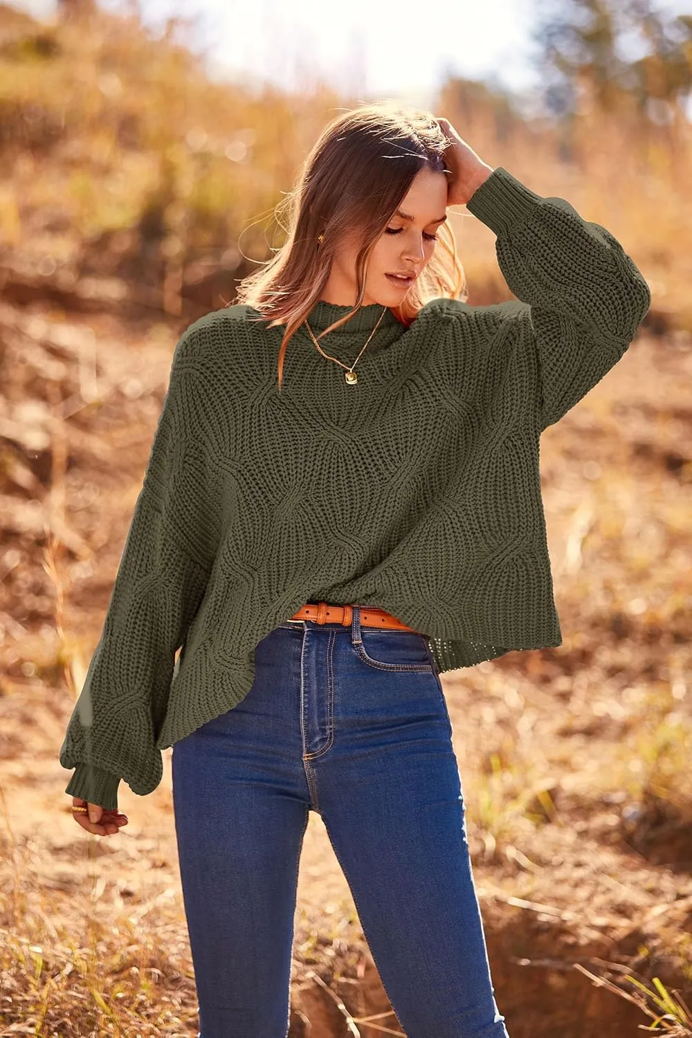 PRETTYGARDEN Women's Fall Oversized Pullover Sweaters Casual Crewneck Long Sleeve Chunky Cable Knit Blouse Top