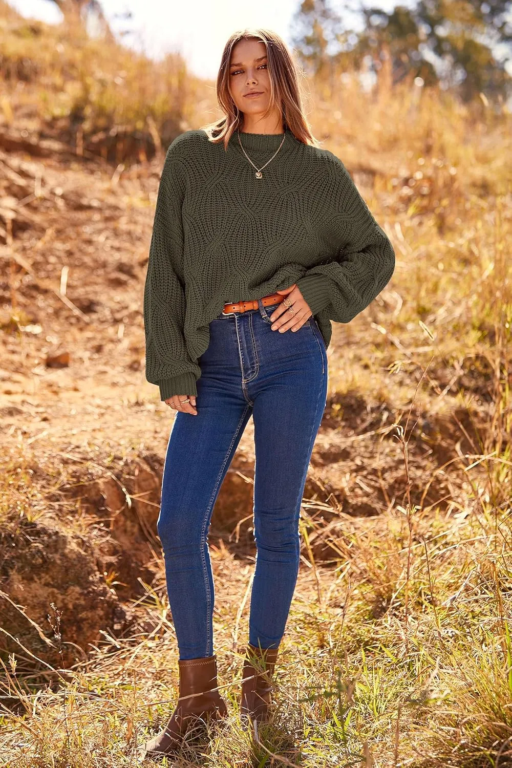 PRETTYGARDEN Women's Fall Oversized Pullover Sweaters Casual Crewneck Long Sleeve Chunky Cable Knit Blouse Top