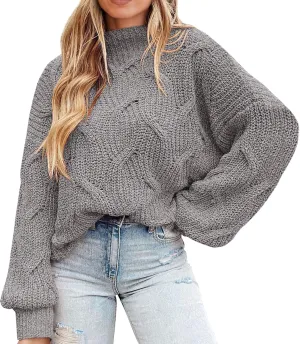 PRETTYGARDEN Women's Fall Oversized Pullover Sweaters Casual Crewneck Long Sleeve Chunky Cable Knit Blouse Top