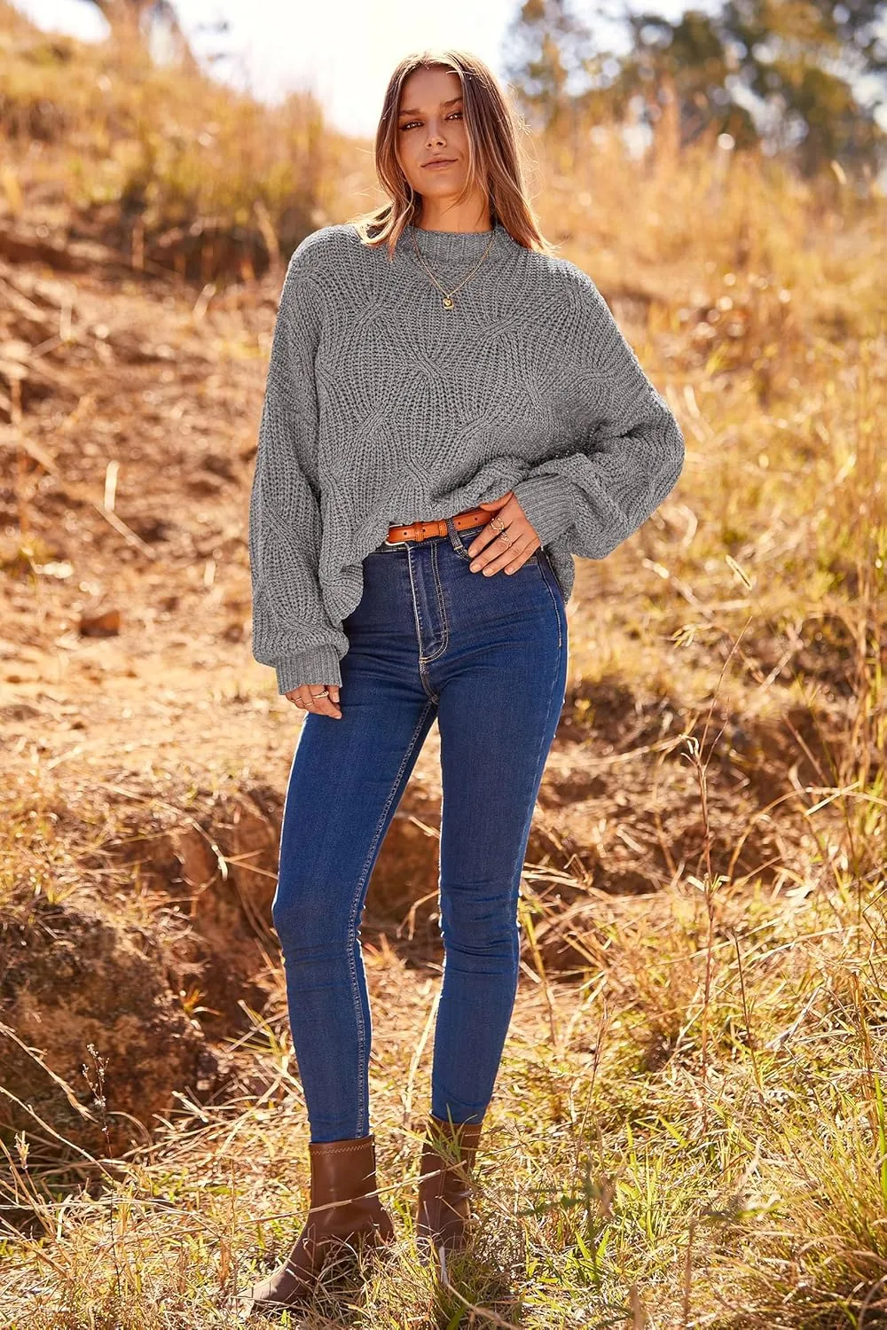 PRETTYGARDEN Women's Fall Oversized Pullover Sweaters Casual Crewneck Long Sleeve Chunky Cable Knit Blouse Top