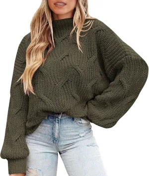 PRETTYGARDEN Women's Fall Oversized Pullover Sweaters Casual Crewneck Long Sleeve Chunky Cable Knit Blouse Top