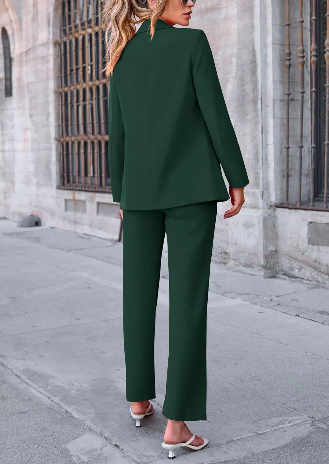PRETTYGARDEN Women's Fall Spring 2 Piece Blazer Outfits Business Casual Oversized Jacket Wide Leg Work Pants Dressy Suit Set