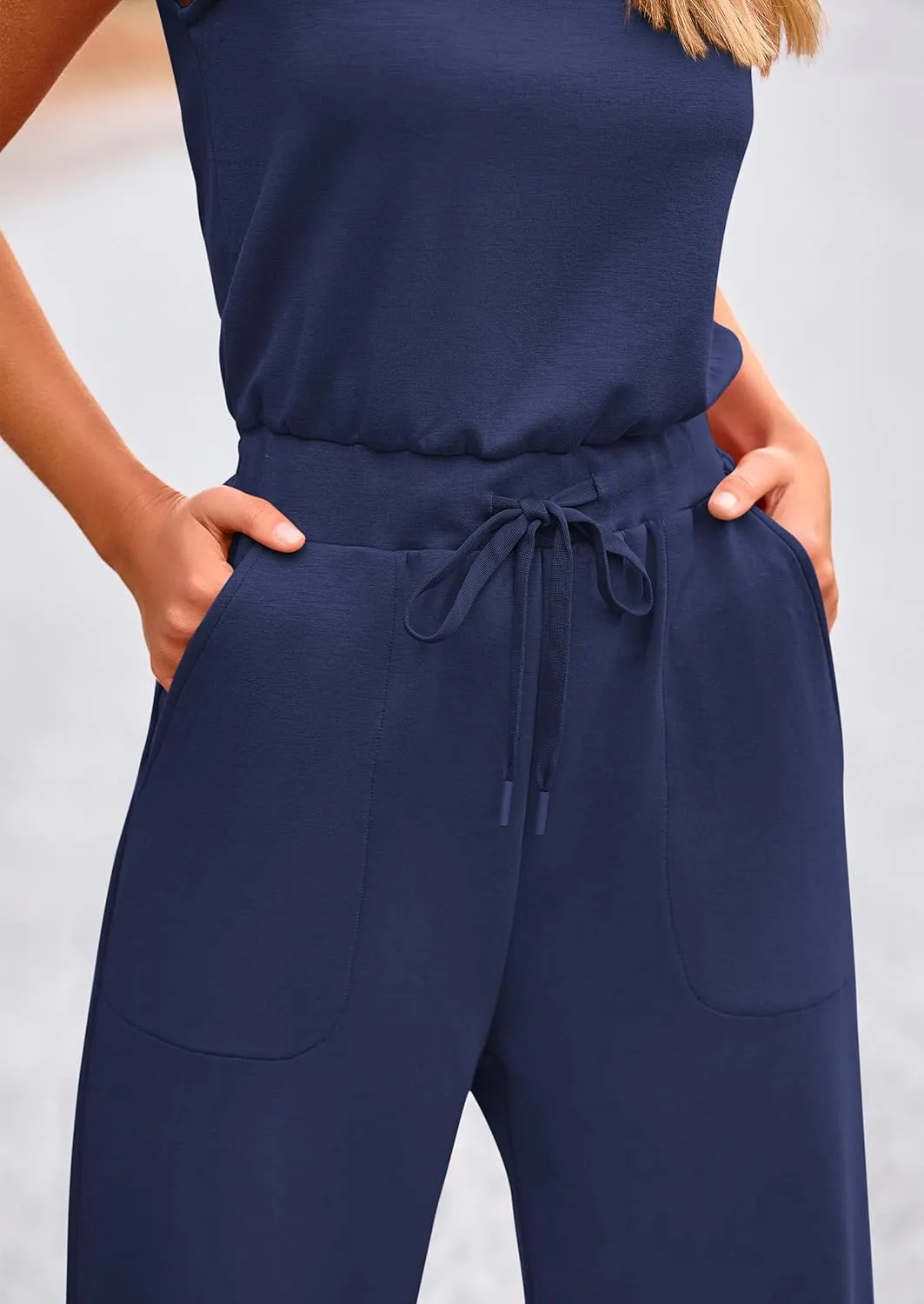 PRETTYGARDEN Womens Jumpsuits Summer Casual One Piece Outfits Sleeveless Wide Leg Long Pants Rompers