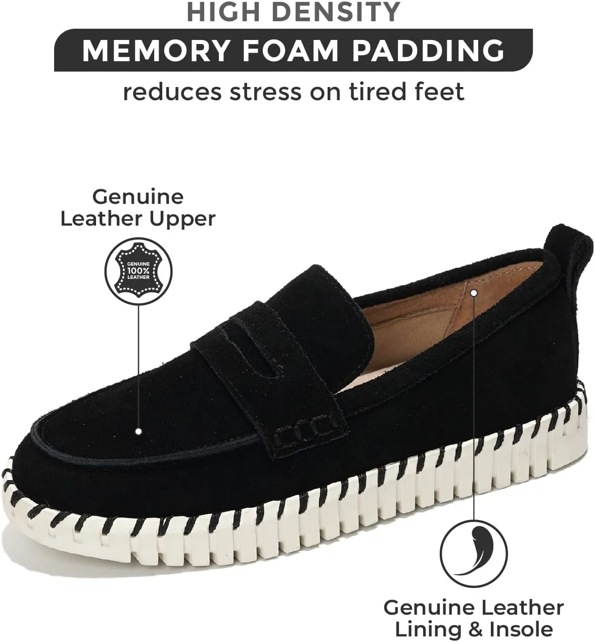Project Cloud Genuine Leather Loafers for Women - Memory Foam Womens Shoes - Non Slip Spring Loafers Flexible Sole - Fashion Shoes for Women 2025 (Filide)