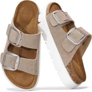 Project Cloud Genuine Leather Platform Sandals Women Footwear - Wedge Chunky Sandals Womens sandals with Memory Foam Insole and Cork Footbed (GREECECHUNKY, BEIGESU, 10)