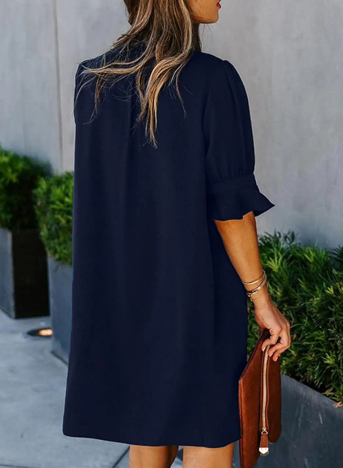 QACOHU Summer Dresses for Women V Neck Ruffle Short Sleeve Casual Shift Dress