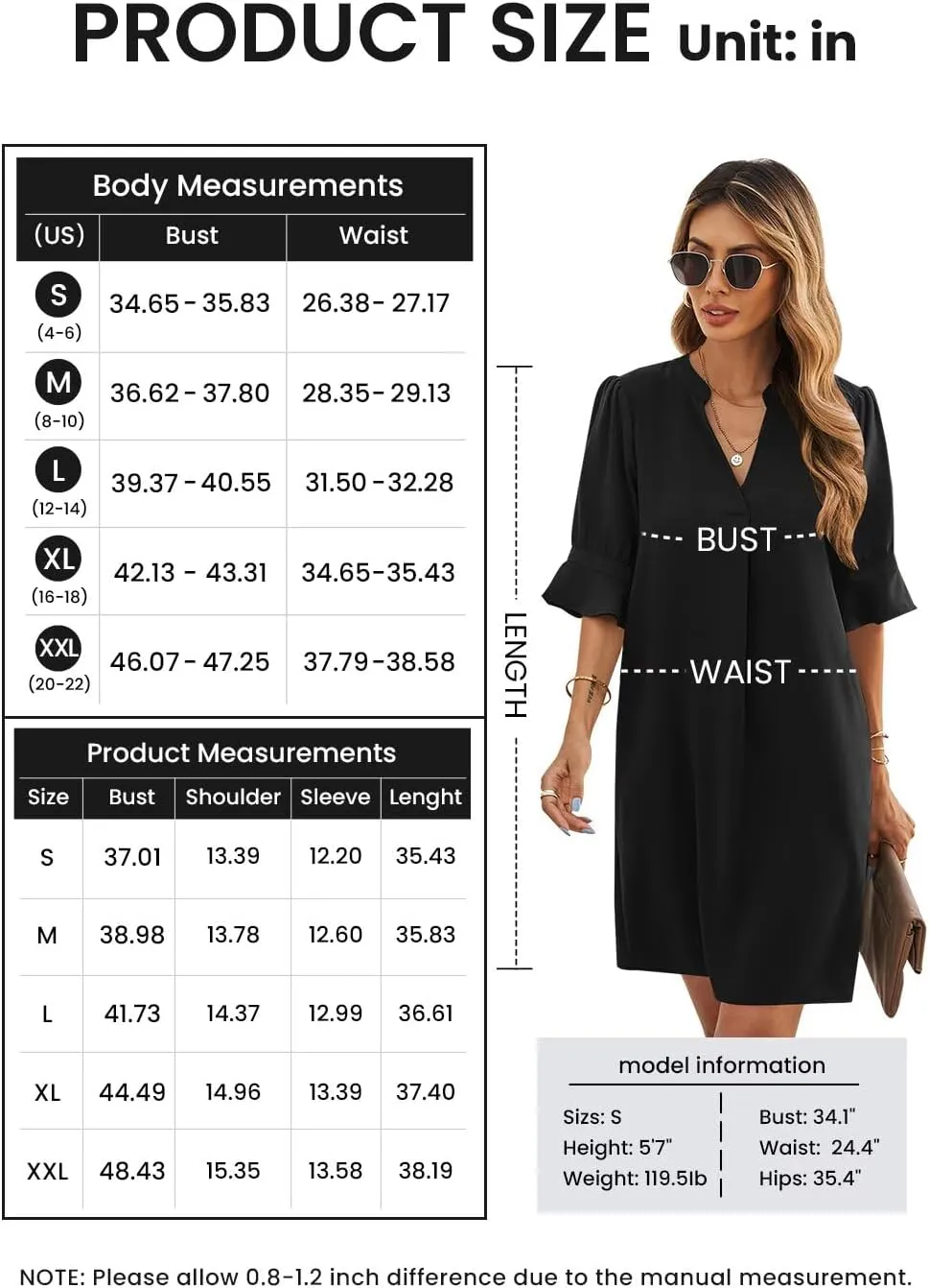 QACOHU Summer Dresses for Women V Neck Ruffle Short Sleeve Casual Shift Dress