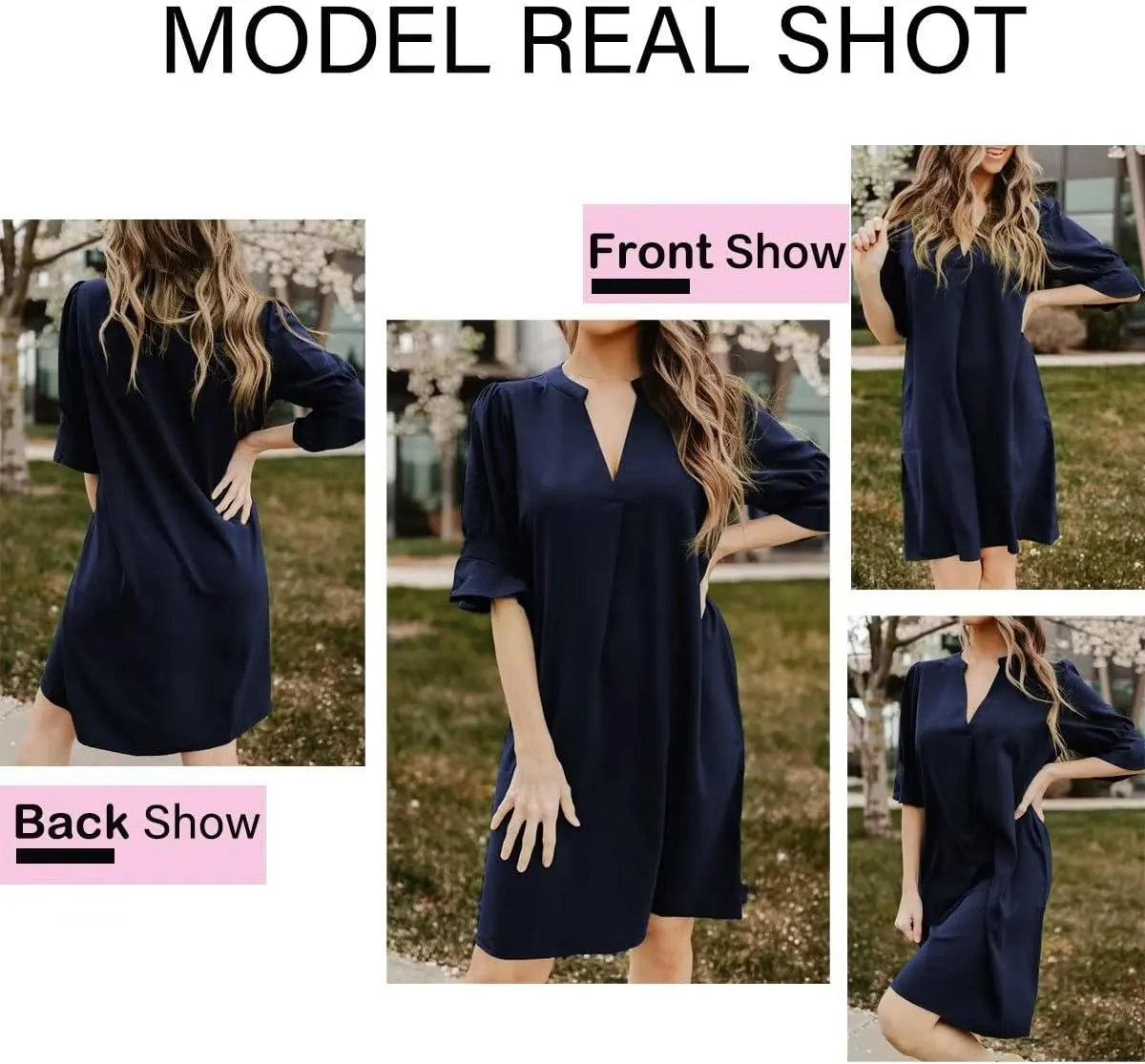QACOHU Summer Dresses for Women V Neck Ruffle Short Sleeve Casual Shift Dress