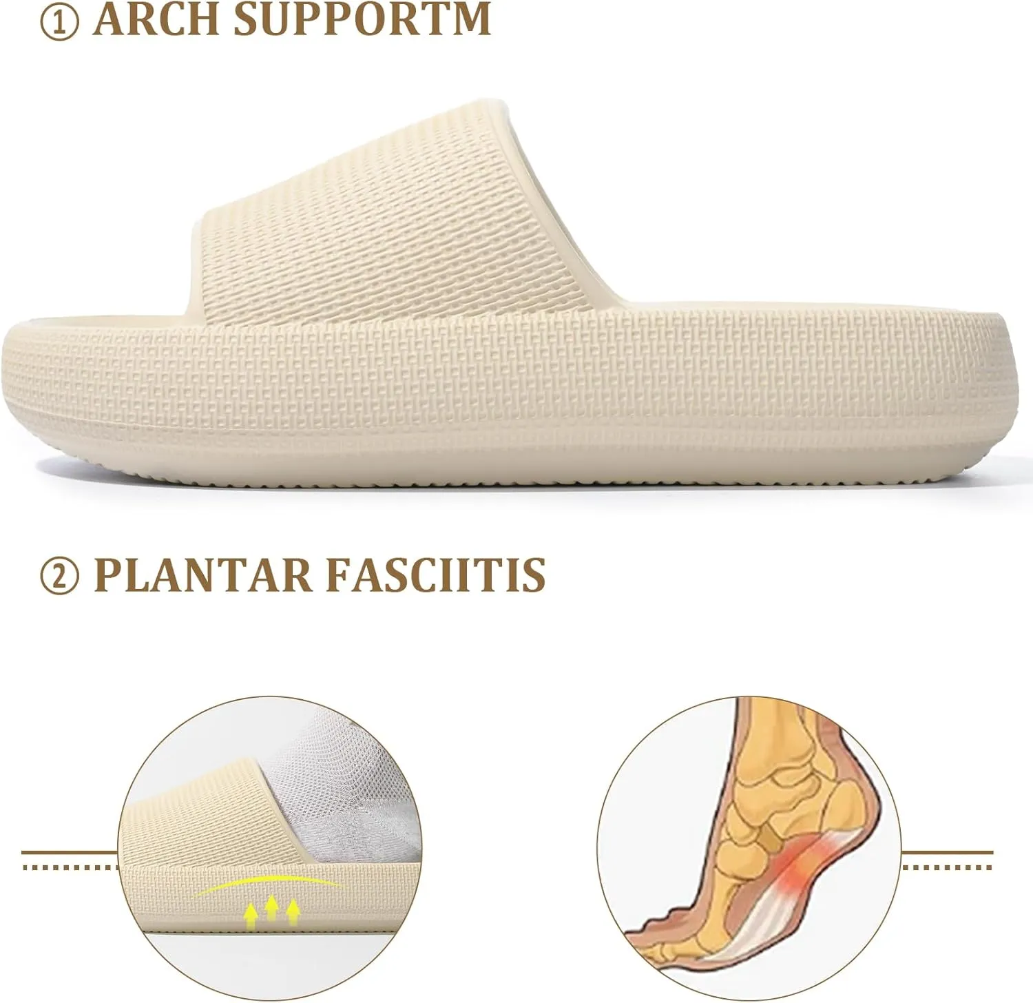 QIGEGE Pillow Slippers for Women and Men Arch Support Cloud Slides Recovery Foam Sandals Ultimate Comfort,Non-Slip, Lightweight, Thick Sole