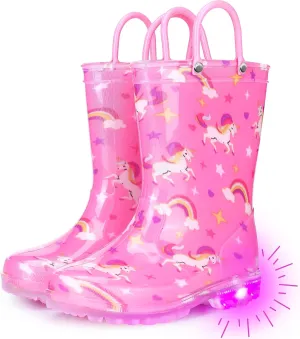 Rain Boots for Girls Toddlers - Light Up Kids Rainboots Boots Waterproof Lightweight Rain Shoes with Handles (Toddler/Little/Big kids)