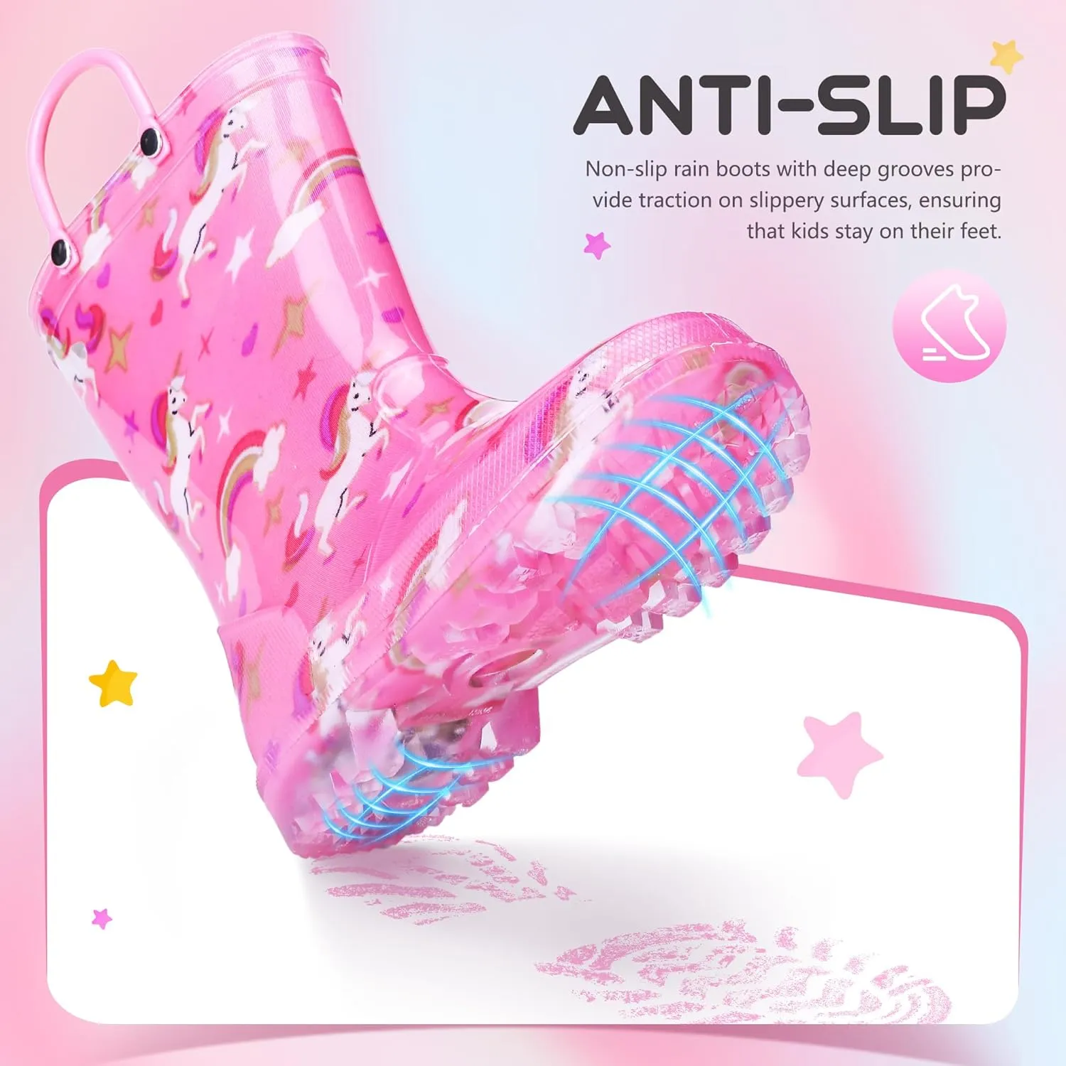 Rain Boots for Girls Toddlers - Light Up Kids Rainboots Boots Waterproof Lightweight Rain Shoes with Handles (Toddler/Little/Big kids)